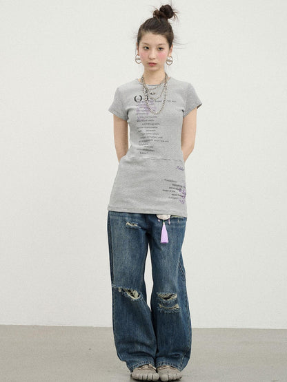 Achihara Distorted Pixel Stripe V Neck T Shirt Long Sleeve