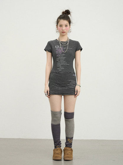 Achihara Distorted Pixel Stripe V Neck T Shirt Long Sleeve-4