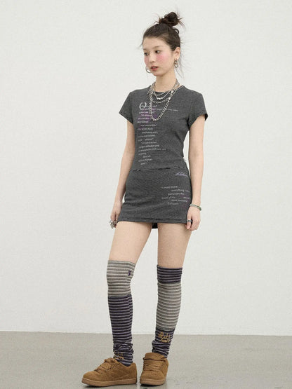 Distorted Pixel Stripe V Neck T Shirt Long Sleeve