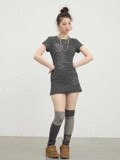 Achihara Distorted Pixel Stripe V Neck T Shirt Long Sleeve