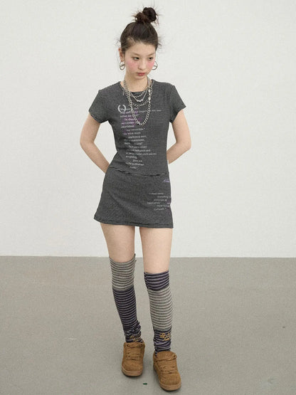 Distorted Pixel Stripe V Neck T Shirt Long Sleeve