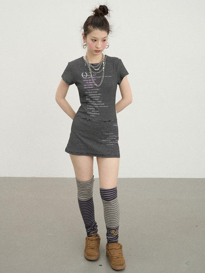Achihara Distorted Pixel Stripe V Neck T Shirt Long Sleeve