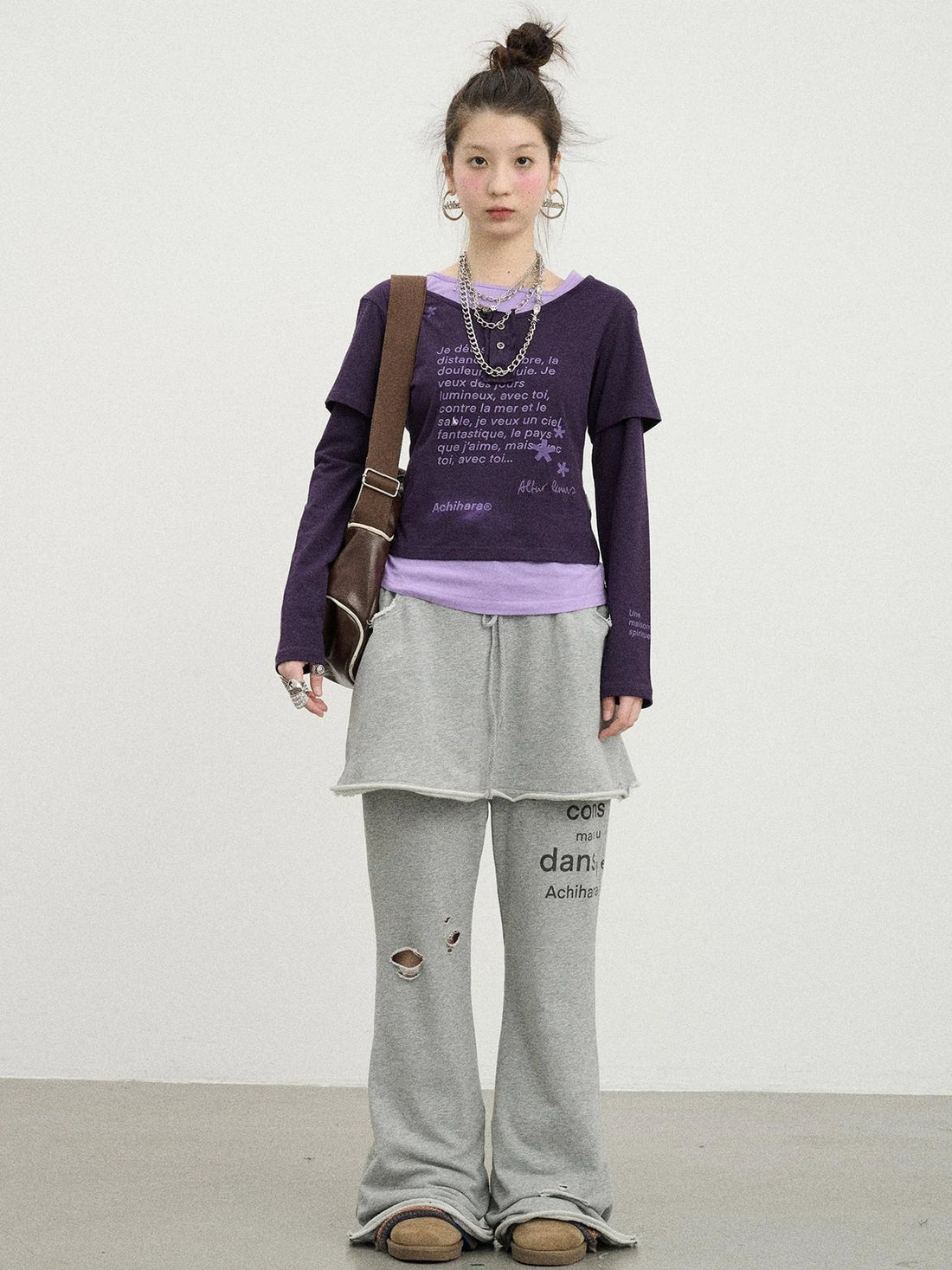 Distressed Love Letter Print Long Sleeve Tee