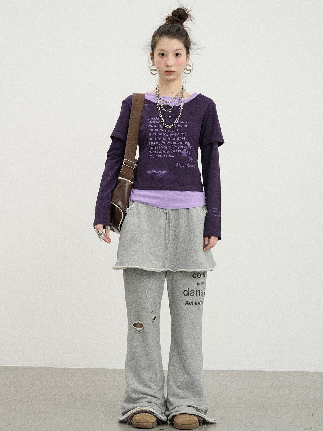 Achihara Distressed Love Letter Print Long Sleeve Tee