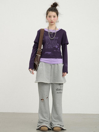 Achihara Distressed Love Letter Print Long Sleeve Tee