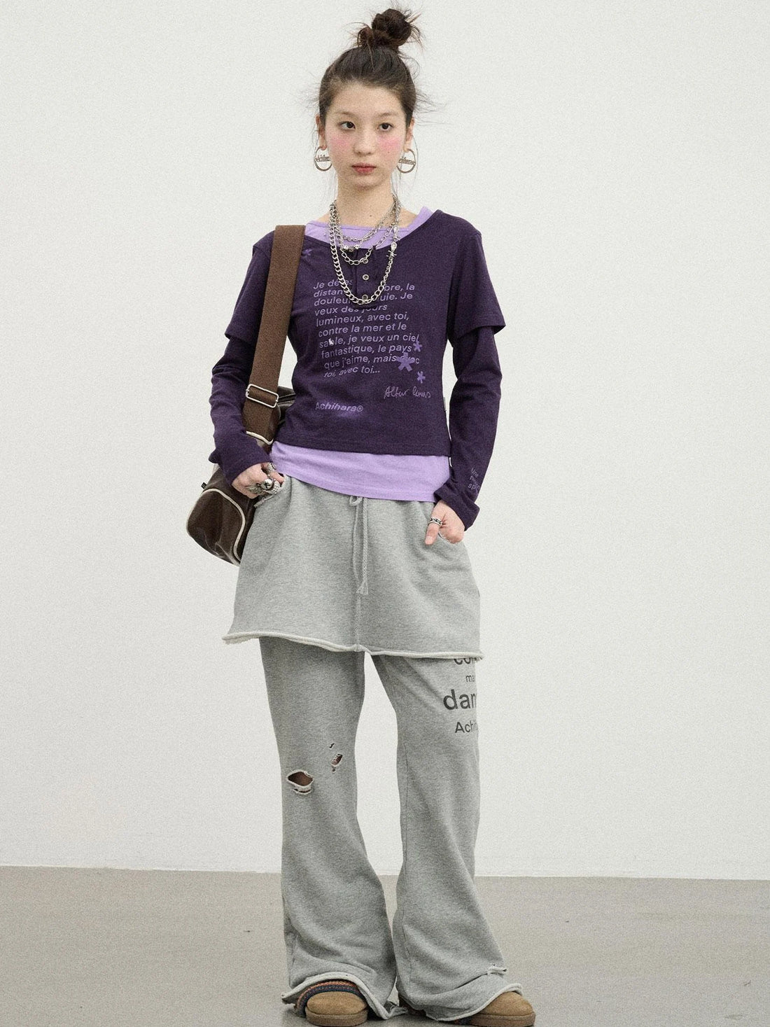 Distressed Love Letter Print Long Sleeve Tee