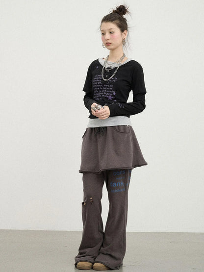 Distressed Love Letter Print Long Sleeve Tee