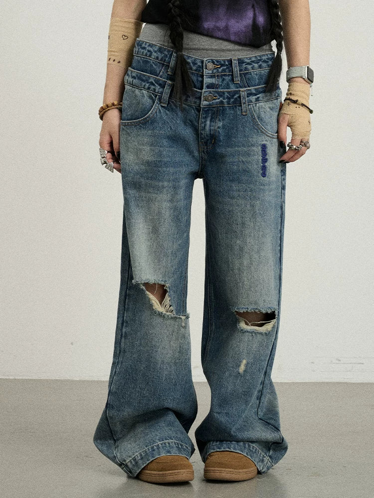 Achihara Double-Decker Distressed Jeans-1