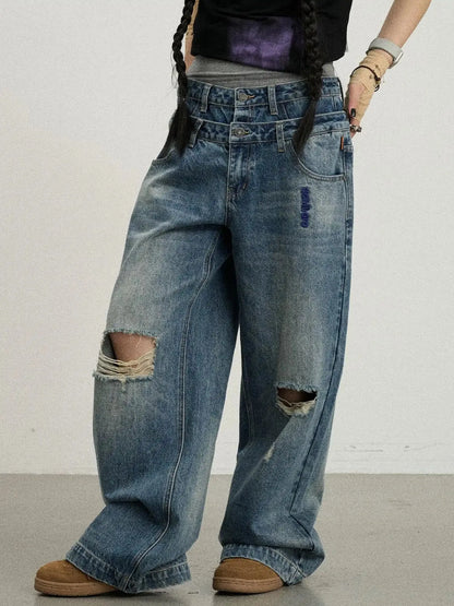 Double-Decker Distressed Jeans