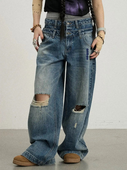 Double-Decker Distressed Jeans