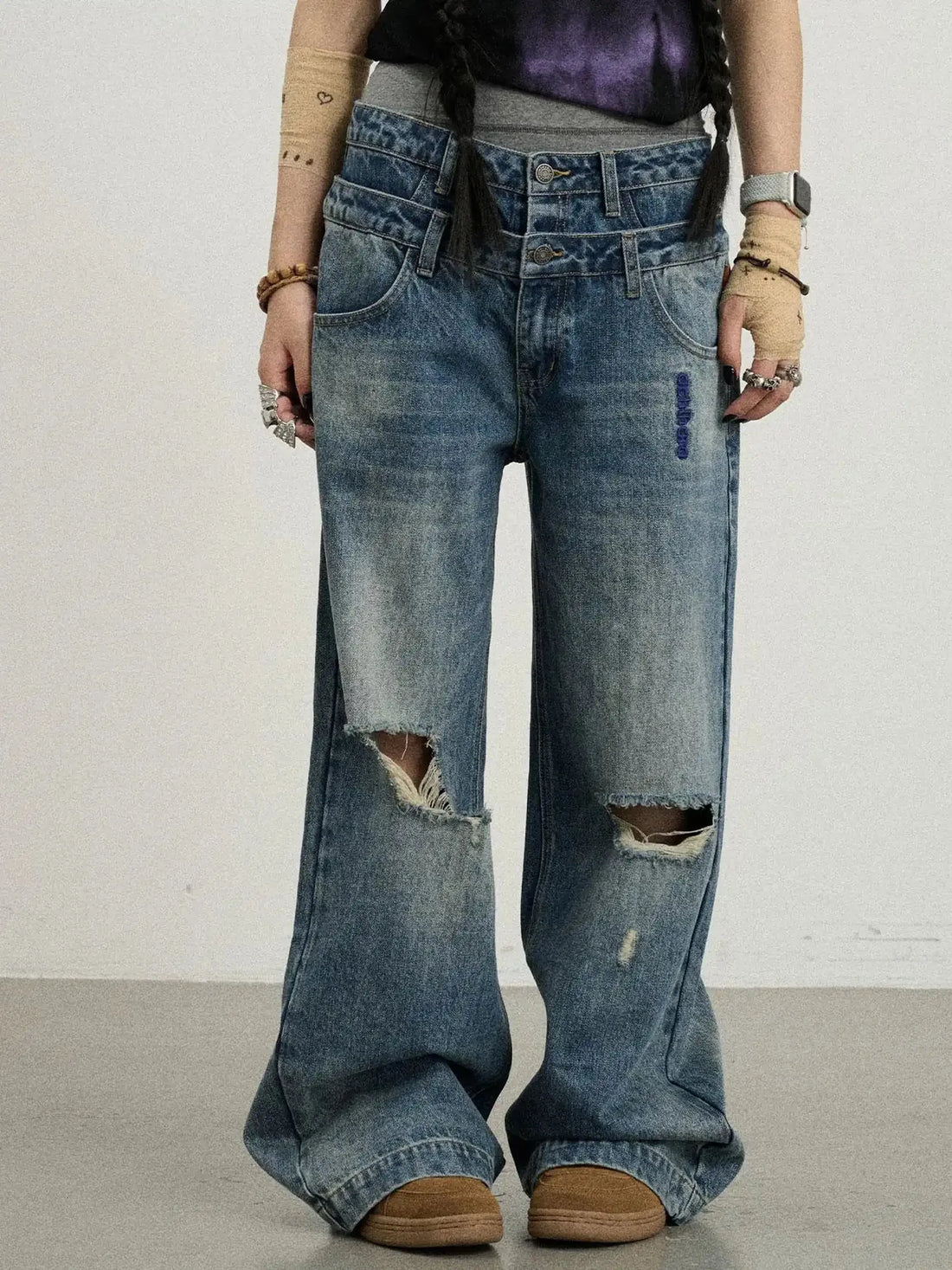 Double-Decker Distressed Jeans