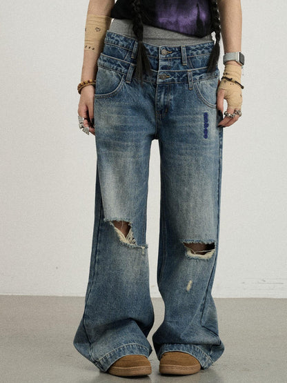 Achihara Double-Decker Distressed Jeans