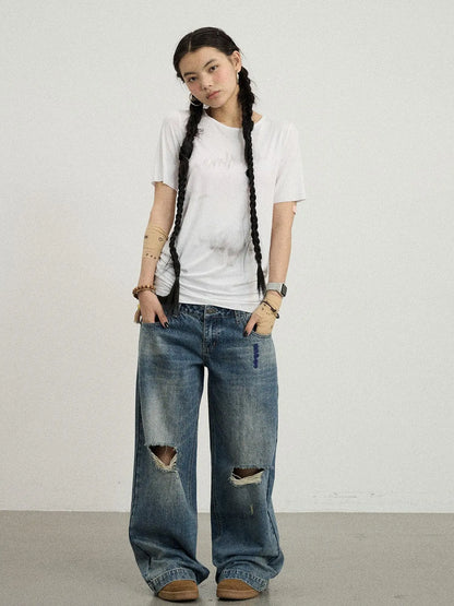 Double-Decker Distressed Jeans