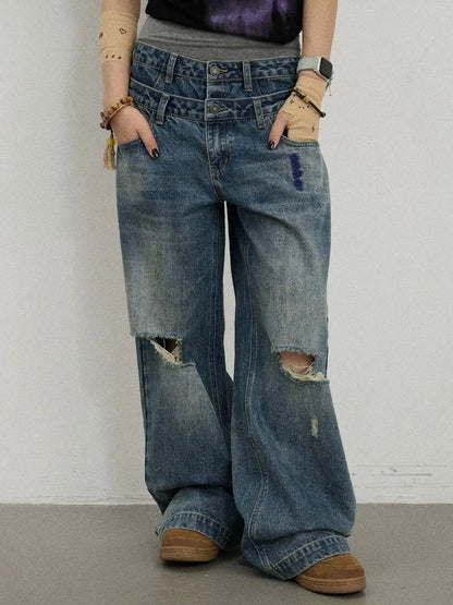 Double-Decker Distressed Jeans