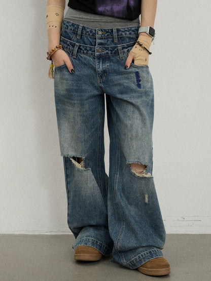 Achihara Double-Decker Distressed Jeans