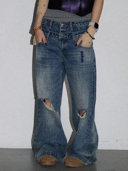 Double-Decker Distressed Jeans