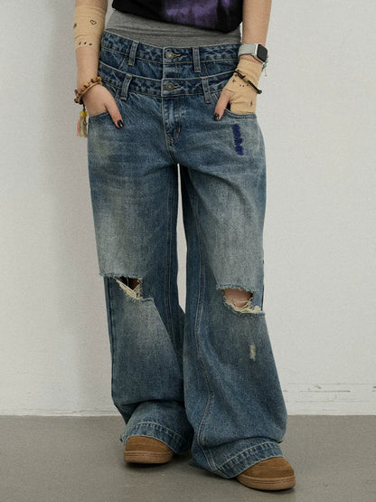 Achihara Double-Decker Distressed Jeans-3