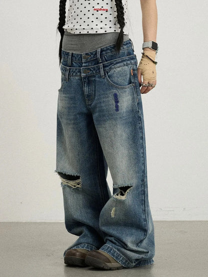 Double-Decker Distressed Jeans