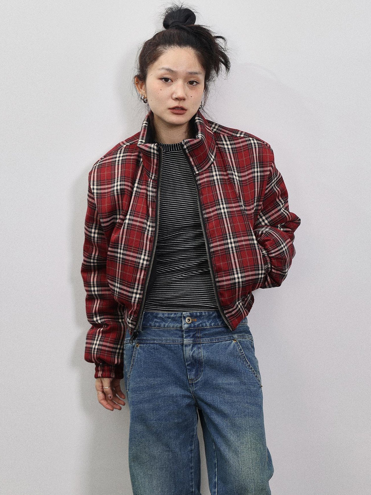 Achihara Double Face Plaid Quilted Jacket