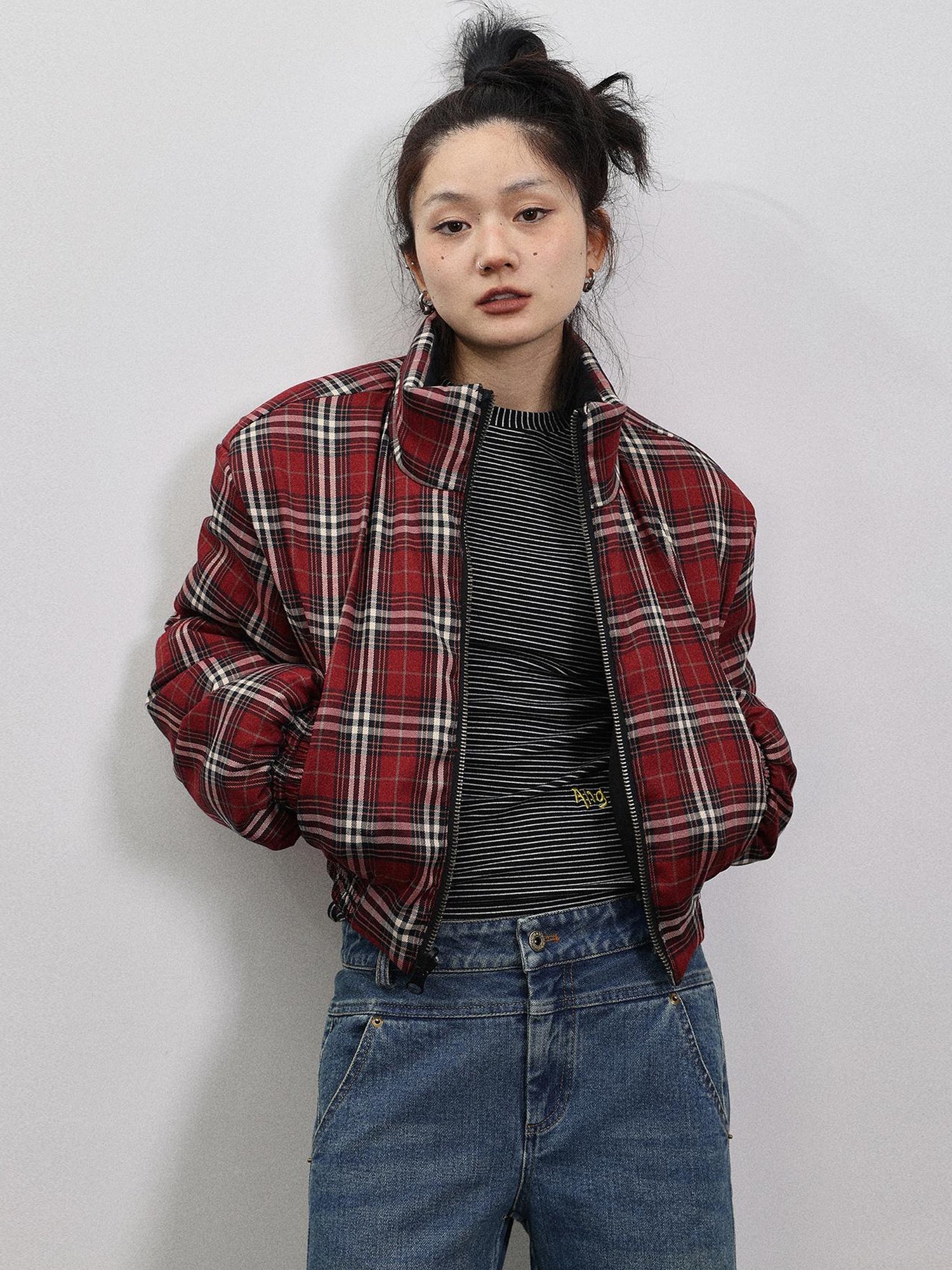 Achihara Double Face Plaid Quilted Jacket