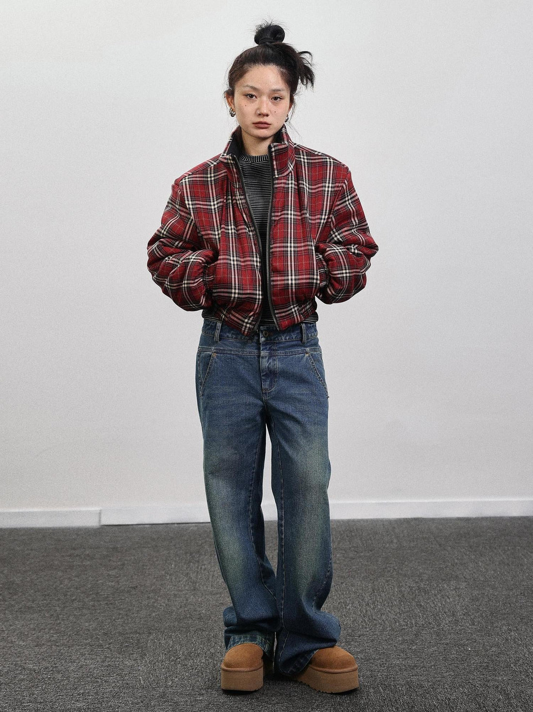Achihara Double Face Plaid Quilted Jacket