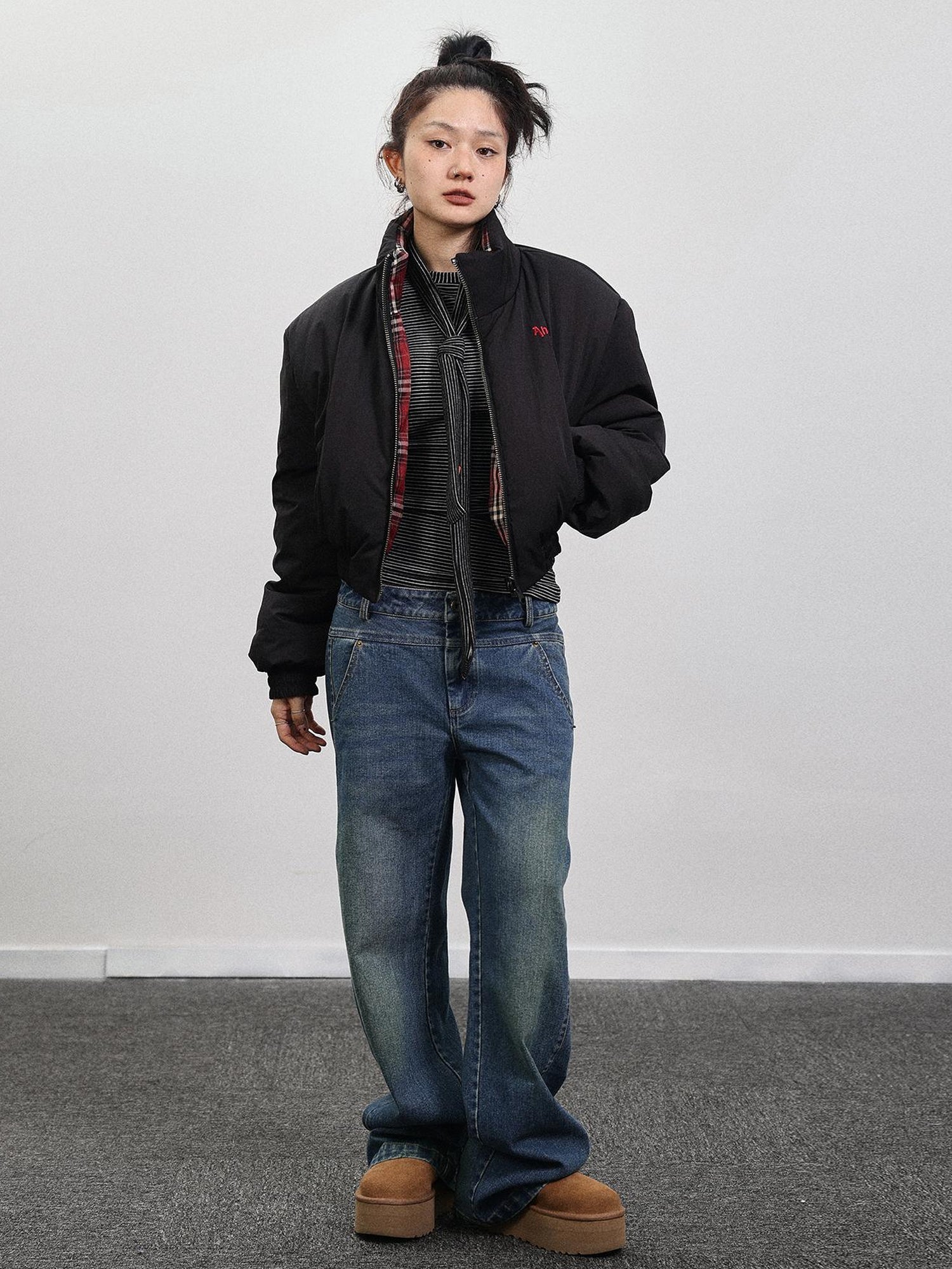 Achihara Double Face Plaid Quilted Jacket