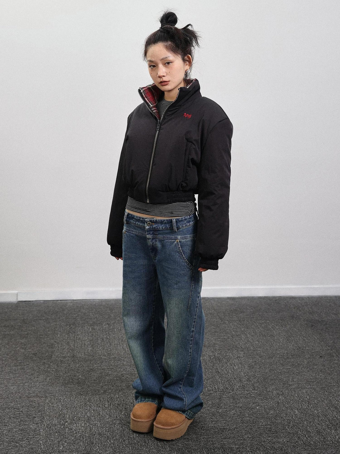 Achihara Double Face Plaid Quilted Jacket
