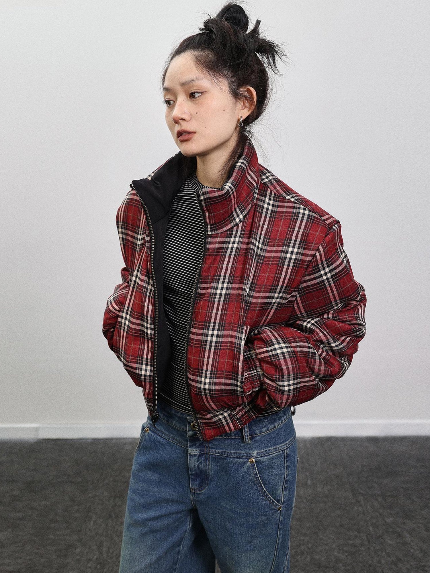 Achihara Double Face Plaid Quilted Jacket