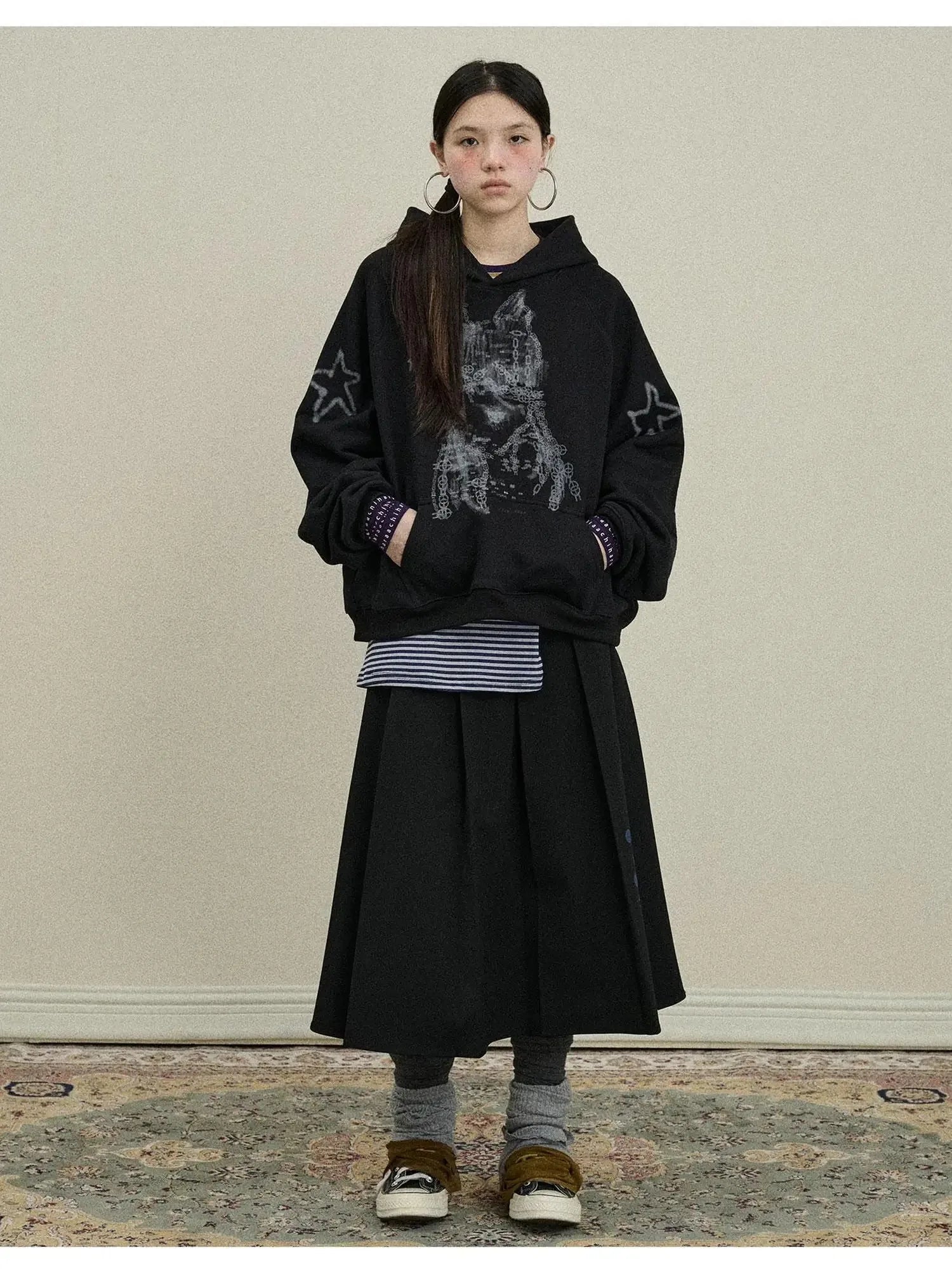 Double Sided Pleated Skirt With Print