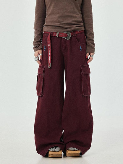 Dragon Oracle Trousers Embroidered Wide Leg Denim Pants