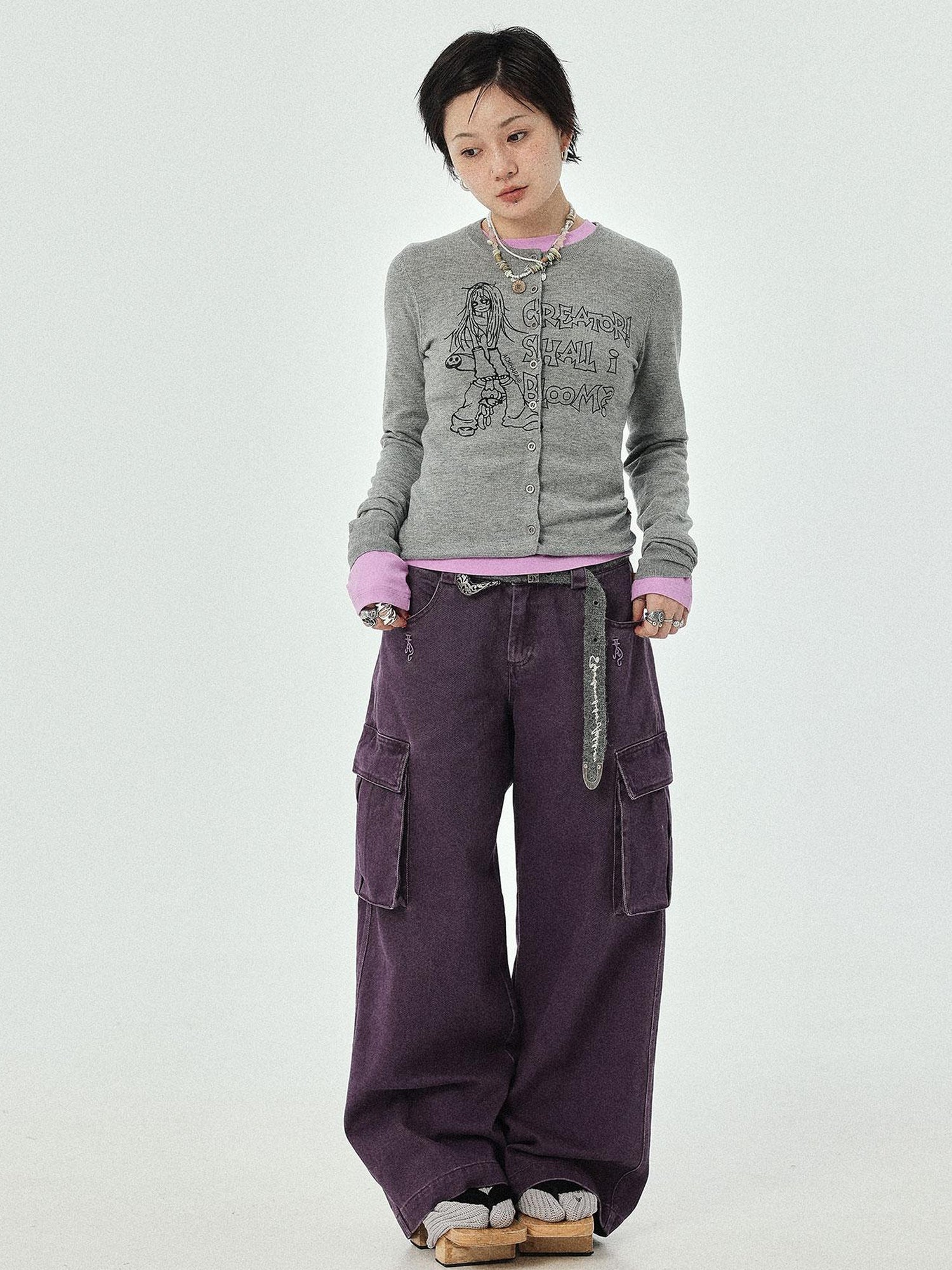 Achihara Dragon Oracle Trousers Embroidered Wide Leg Denim Pants