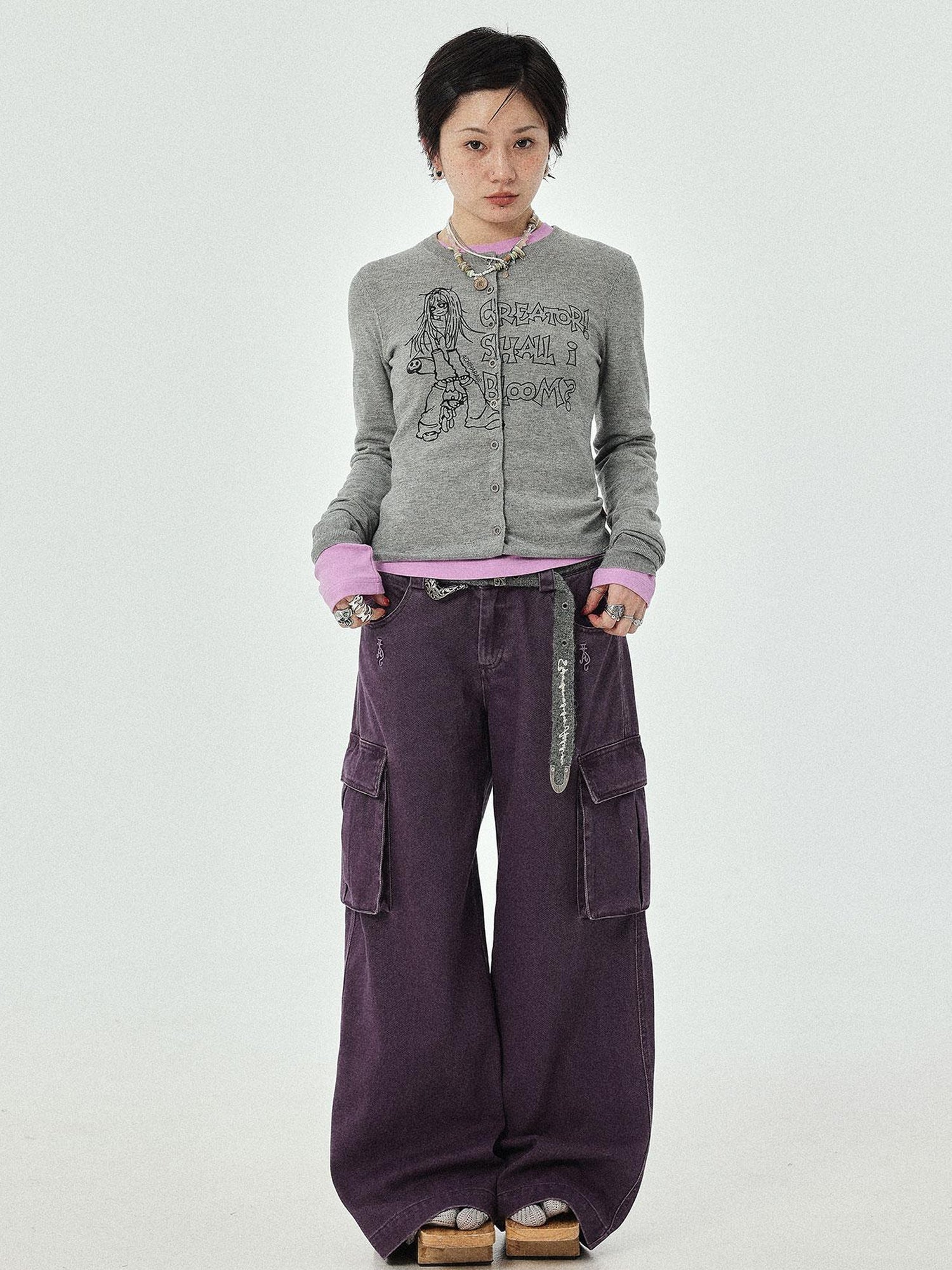 Achihara Dragon Oracle Trousers Embroidered Wide Leg Denim Pants