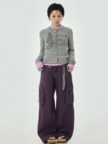 Achihara Dragon Oracle Trousers Embroidered Wide Leg Denim Pants