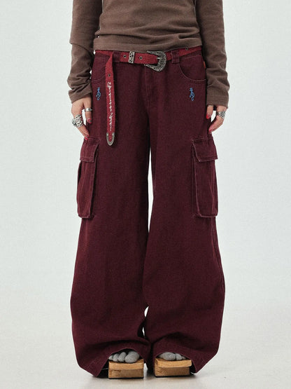 Dragon Oracle Trousers Embroidered Wide Leg Denim Pants