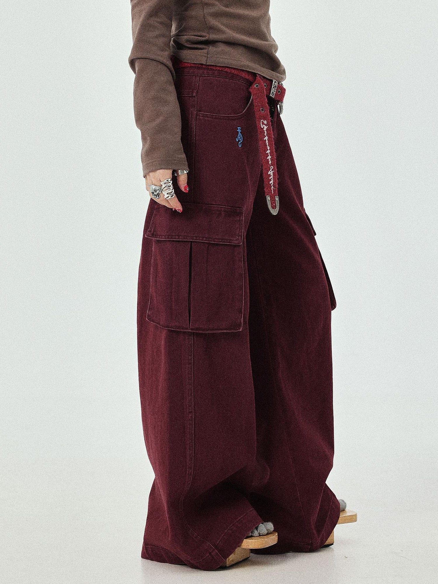 Achihara Dragon Oracle Trousers Embroidered Wide Leg Denim Pants
