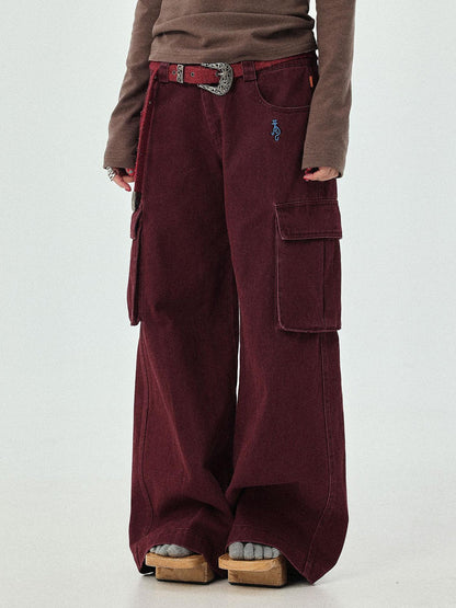 Achihara Dragon Oracle Trousers Embroidered Wide Leg Denim Pants