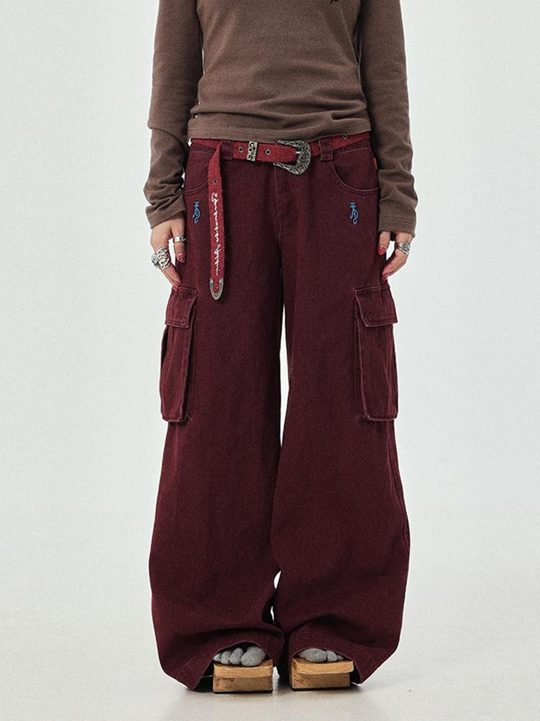 Achihara Dragon Oracle Trousers Embroidered Wide Leg Denim Pants