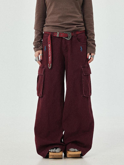 Achihara Dragon Oracle Trousers Embroidered Wide Leg Denim Pants