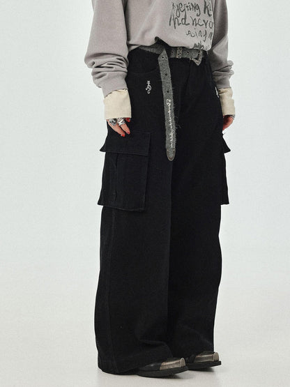 Achihara Dragon Oracle Trousers Embroidered Wide Leg Denim Pants