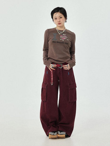 Dragon Oracle Trousers Embroidered Wide Leg Denim Pants