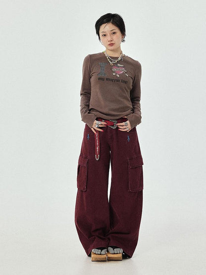 Achihara Dragon Oracle Trousers Embroidered Wide Leg Denim Pants
