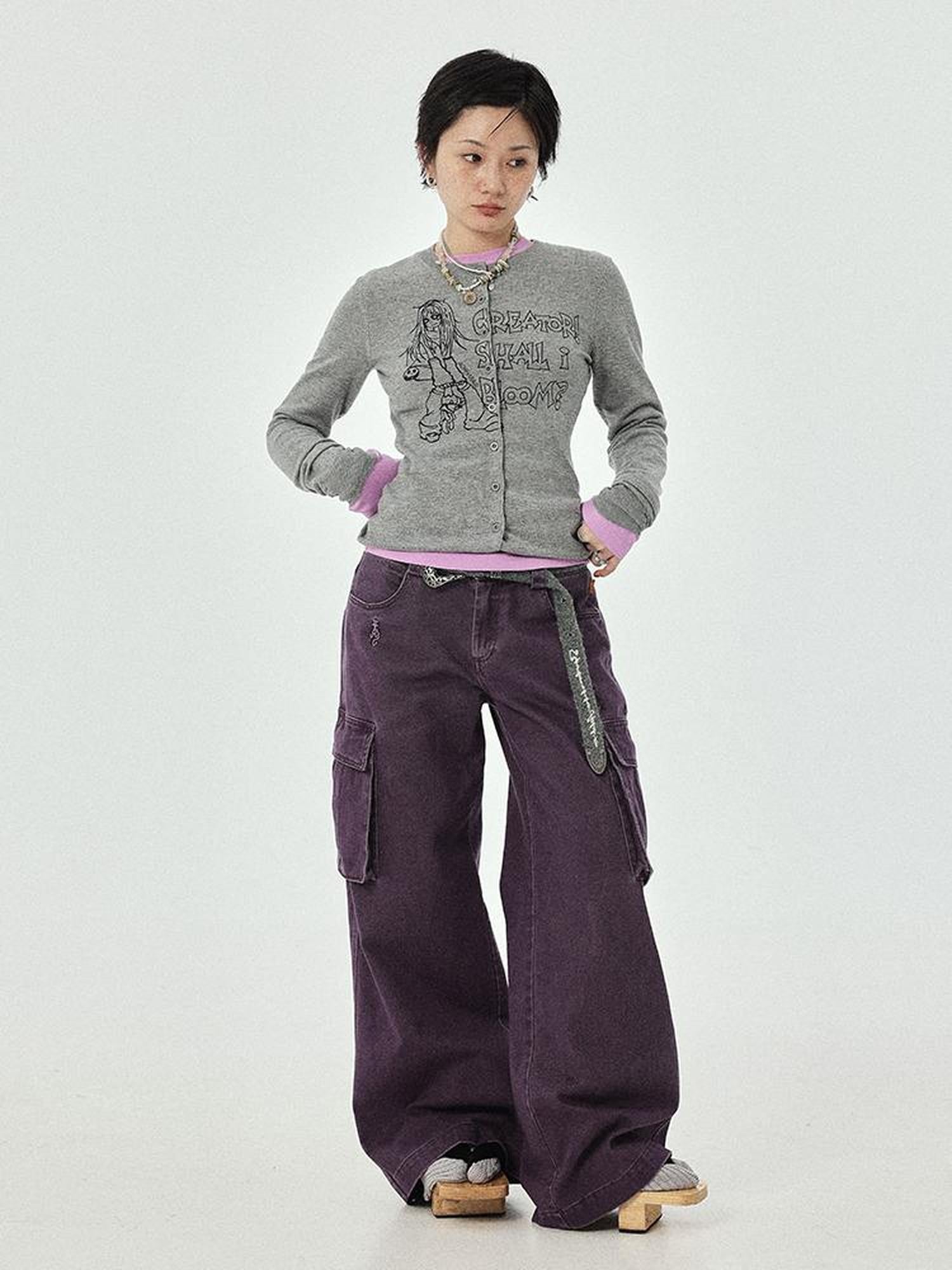 Achihara Dragon Oracle Trousers Embroidered Wide Leg Denim Pants