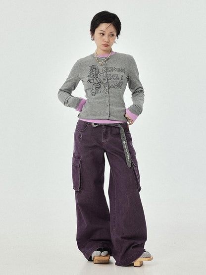 Achihara Dragon Oracle Trousers Embroidered Wide Leg Denim Pants
