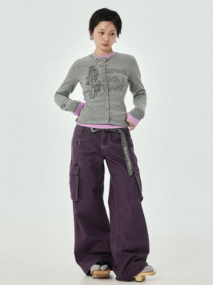Achihara Dragon Oracle Trousers Embroidered Wide Leg Denim Pants
