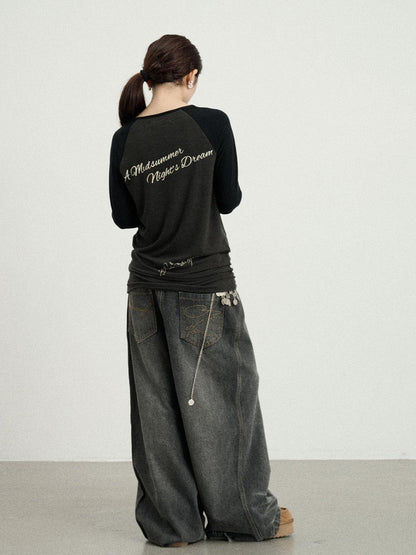 Achihara Drop Crotch Baggy Jeans Oversized Wide Leg Trousers