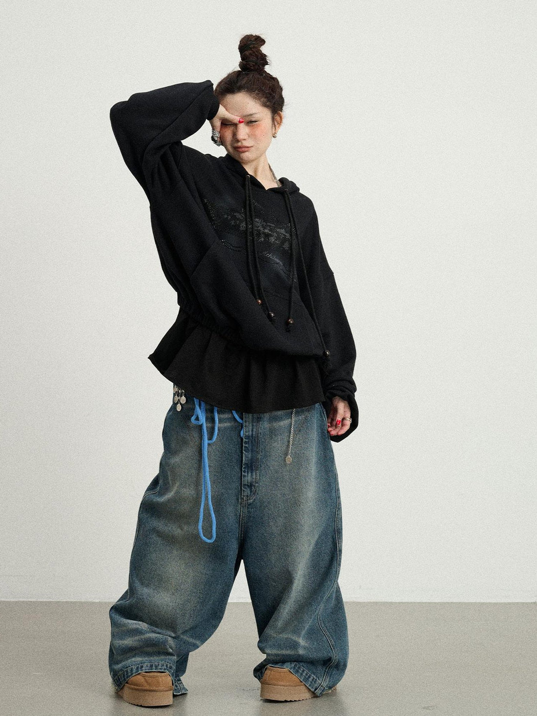 Achihara Drop Crotch Baggy Jeans Oversized Wide Leg Trousers