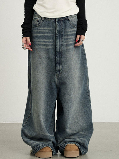 Achihara Drop Crotch Baggy Jeans Oversized Wide Leg Trousers