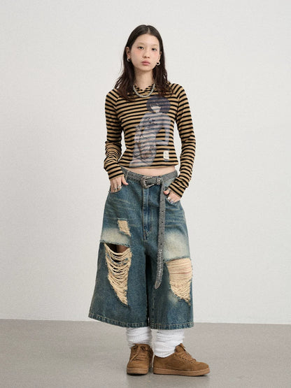 Achihara Drunk Minnie Striped Hoodie Tee-1