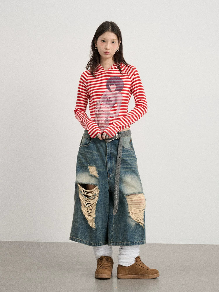 Achihara Drunk Minnie Striped Hoodie Tee-2