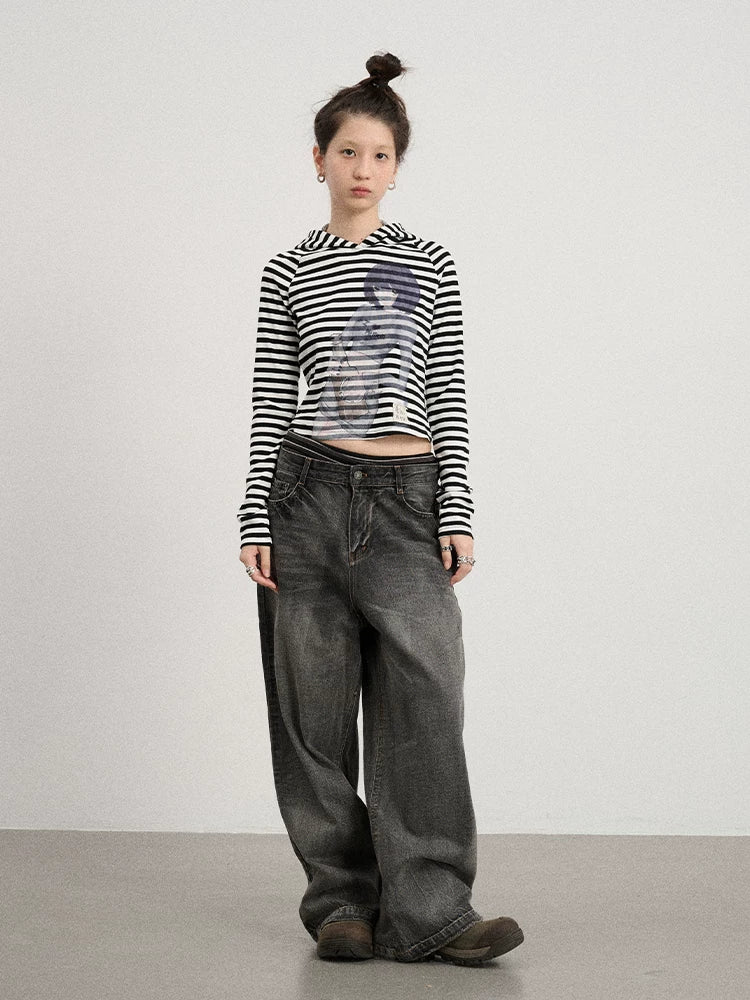 Achihara Drunk Minnie Striped Hoodie Tee-3